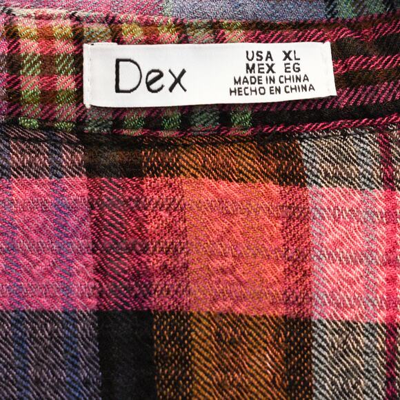 Distressed Boho Plaid Button Down Shirt Boho Flannel - Ombre Dip Dye - Picture 4 of 5